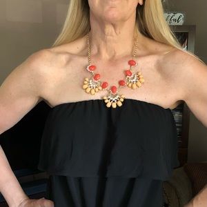 Coral & peach colored bubble statement necklace with rhinestones